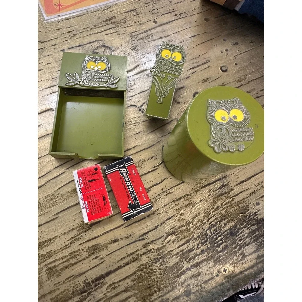 Vintage Owl 3pc Desk Set - Avocado Green